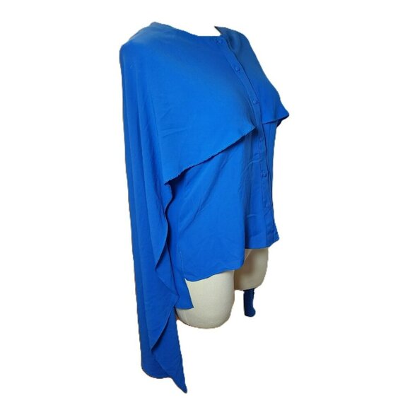 Prabal Gurung Blouse 8  Blue Asym Button Down  Draped Sleeve  Designer‎ - Picture 12 of 15